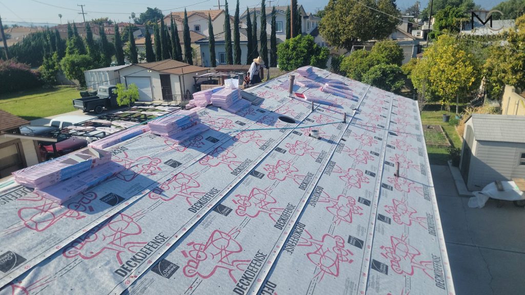New roof underlayment installed on a residential roof replacement